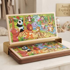 Kids' Wooden Jungle Animal Jigsaw Puzzle Set