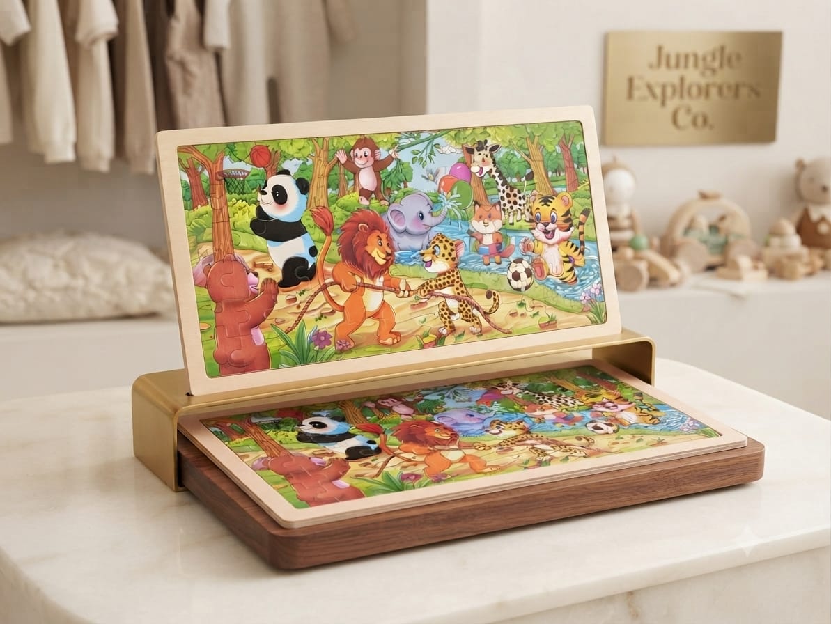 Kids' Wooden Jungle Animal Jigsaw Puzzle Set